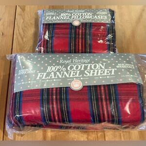 NEW Vintage Royal Heritage 100% Cotton Flannel Flat Sheet & Pillow caseRed Plaid